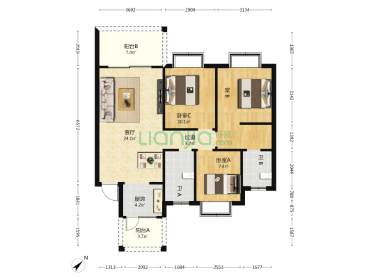凤桐雅苑 3室1厅2卫 105平方