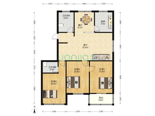 舜江东路 3室2厅2卫 137平方