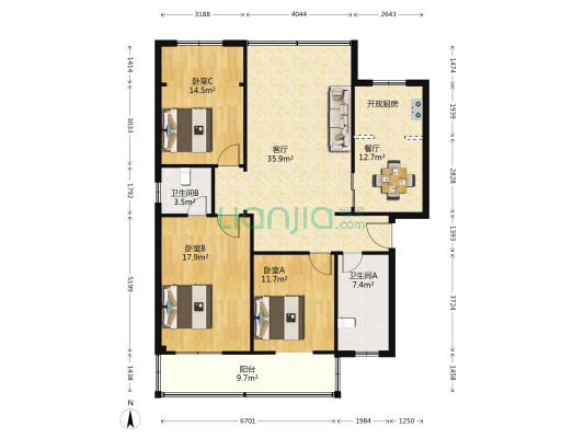 武昌大道816号 3室2厅2卫 126平方