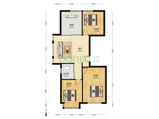 祥融嘉园I区 3室1厅1卫 114平方