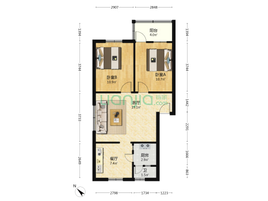 下角东路16号 2室2厅1卫 68平方