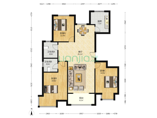 金鸢名都 3室1厅2卫 145平方