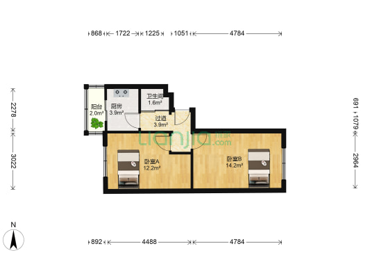 新华社区 2室0厅1卫 55平方