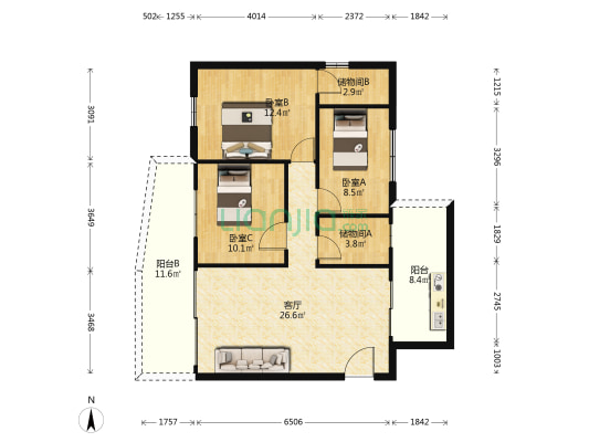 群富花园 3室1厅0卫 92平方