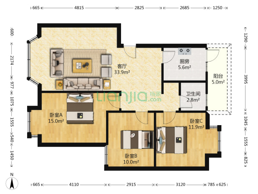 东方怡景 3室1厅1卫 93平方