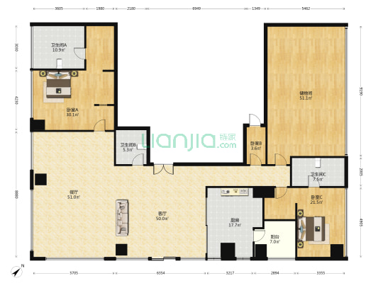保利鱼珠港南区 3室2厅3卫 379平方