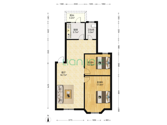 西城佳园 2室1厅1卫 86平方