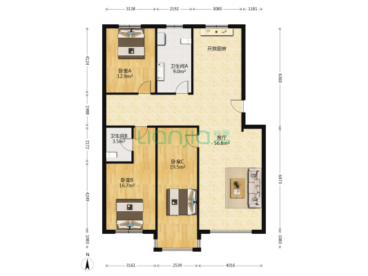 金潮影前花园 3室1厅2卫 147平方