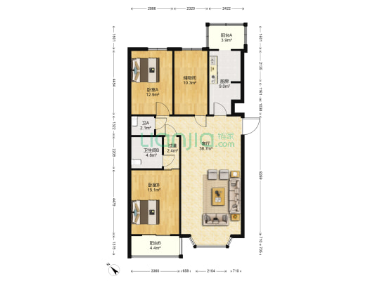 中豪世纪花园 2室1厅2卫 140平方