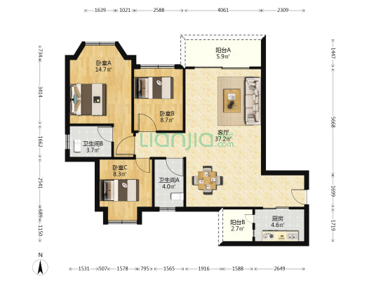 东珠华府 3室1厅2卫 111平方