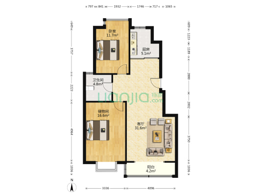 盛华心港湾 1室1厅1卫 100平方