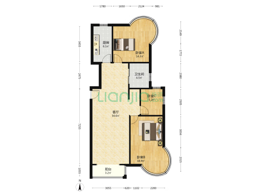 凯旋门 南北通透大两居双卫 好楼层 拎包入住 满五唯一-户型图
