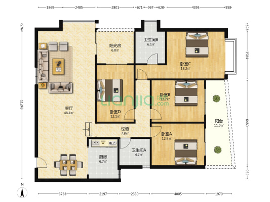 康馨苑 4室1厅2卫 169平方