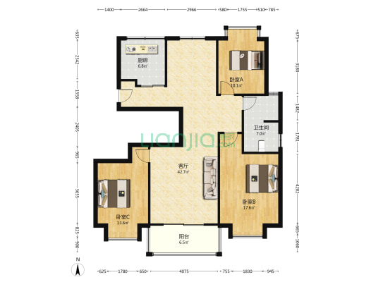 东立景园一组团 3室1厅1卫 125平方