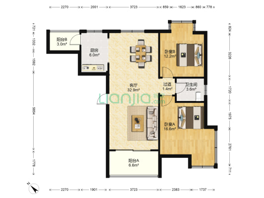 西海瑞园 2室1厅1卫 96平方