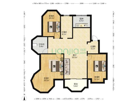 盐仓新城 3室1厅1卫 171平方