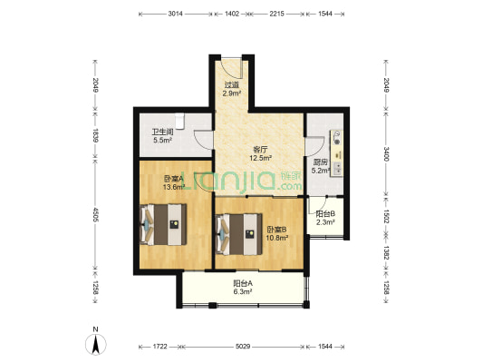 民生大厦 2室1厅1卫 78平方