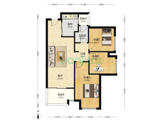 江南万科城 3室1厅1卫 87平方