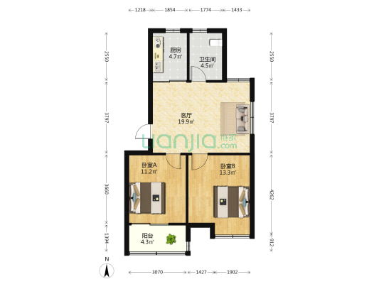 泾港花苑 2室1厅1卫 71平方
