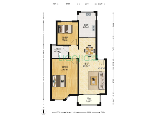 万和世家 2室1厅1卫 86平方