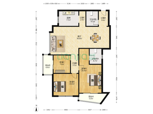瓯江大厦 3室1厅2卫 155平方