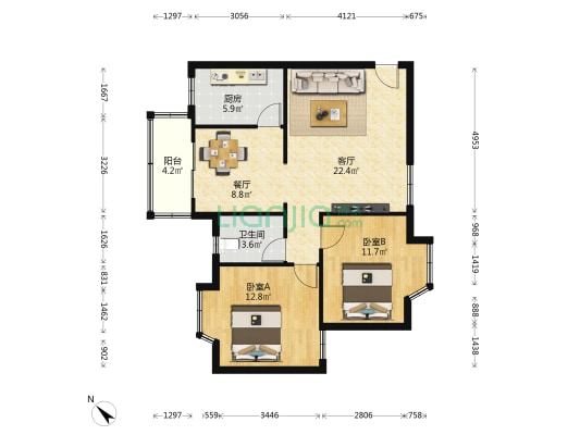 珠光花园(胡湾路) 2室2厅1卫 90平方
