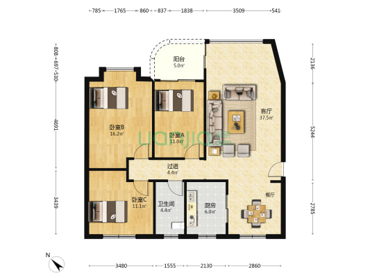 吉宁山庄 3室1厅1卫 112平方