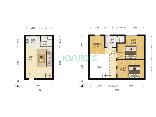 物美大厦 3室1厅2卫 55平方