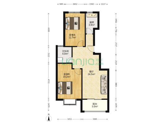 白领国际公寓 2室1厅1卫 84平方