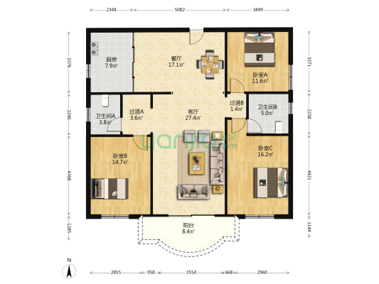 兴业苑 3室2厅2卫 146平方