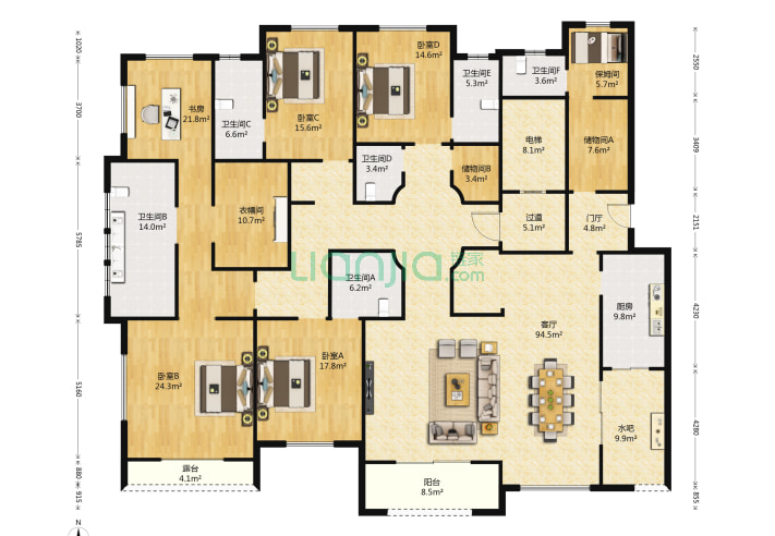 5室1厅6卫244㎡-南京景枫法兰谷户型图