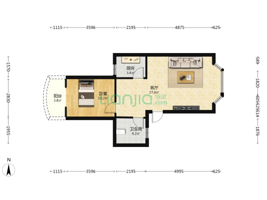 滨河苑小区 1室1厅1卫 57平方