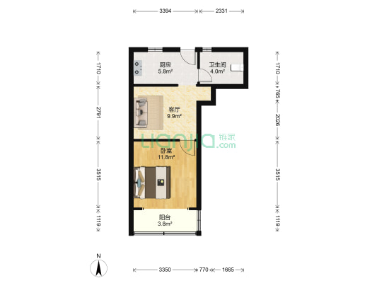 金杨新村四街坊 1室1厅1卫 44平方