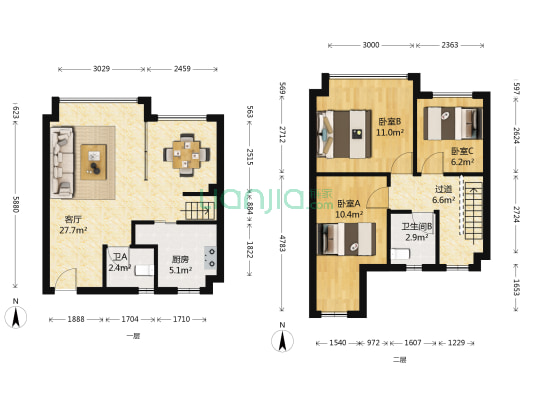 恒大同景国际O组团 3室1厅2卫 85平方