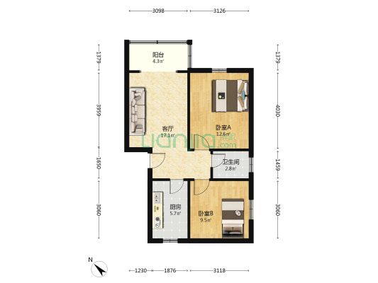 文家东巷3号 2室1厅1卫 63平方