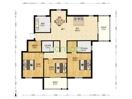 融侨江南水都意境北区 3室1厅2卫 140平方