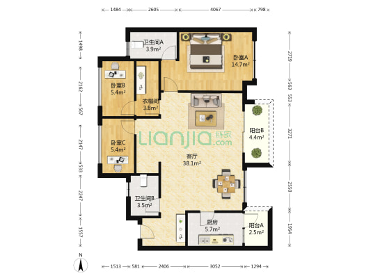 炜岸城三期 3室1厅2卫 103平方