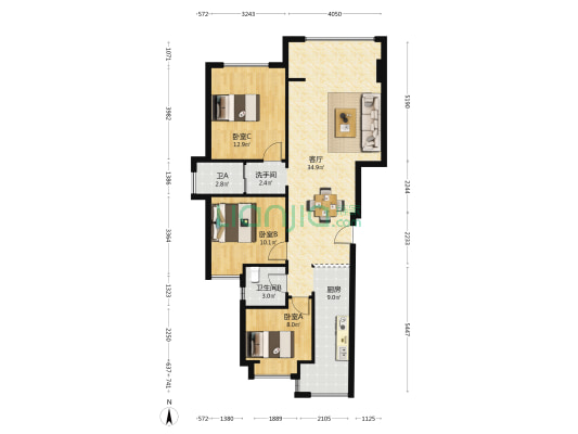 唐安世家 3室1厅3卫 98平方