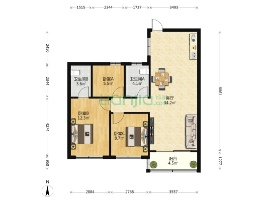 北京城建·海云家园 3室1厅2卫 84平方