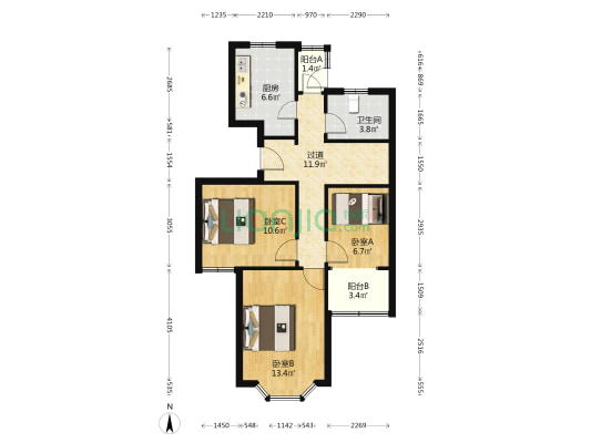 红枫苑 3室0厅1卫 76平方