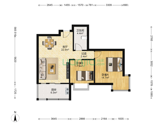 美寓华庭一二期 2室1厅1卫 82平方