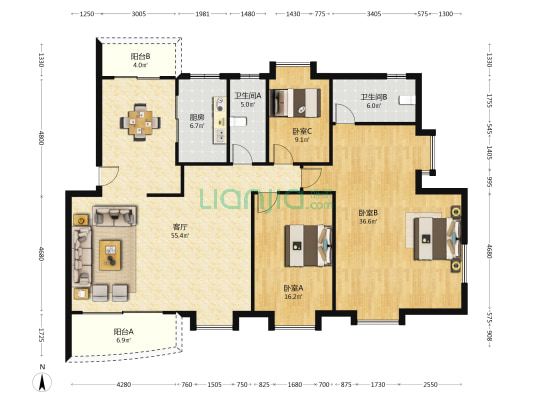 文苑小区 3室1厅2卫 171平方