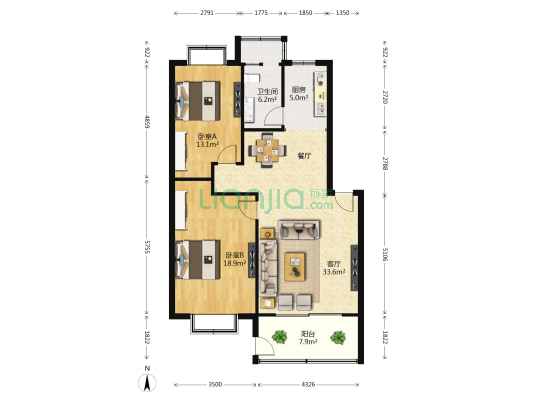 水岸名居 2室1厅1卫 94平方