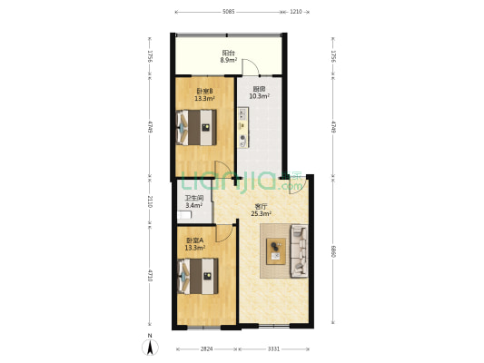 省农委宿舍 2室1厅1卫 92平方