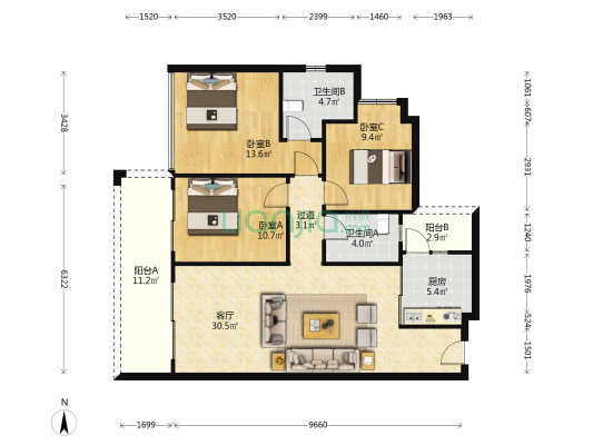 人居越秀和樾林语和峯 3室1厅2卫 112平方