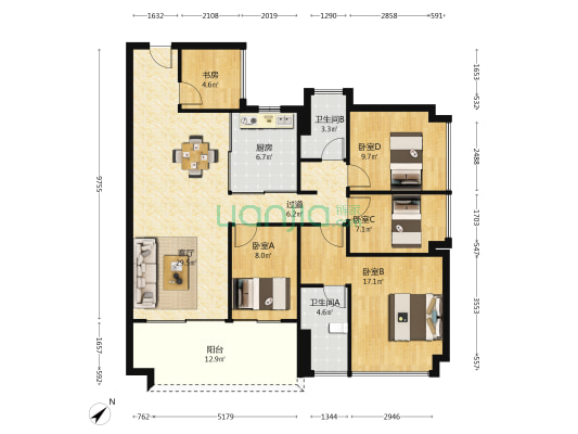 越秀公交天悦云山府 5室1厅2卫 123平方