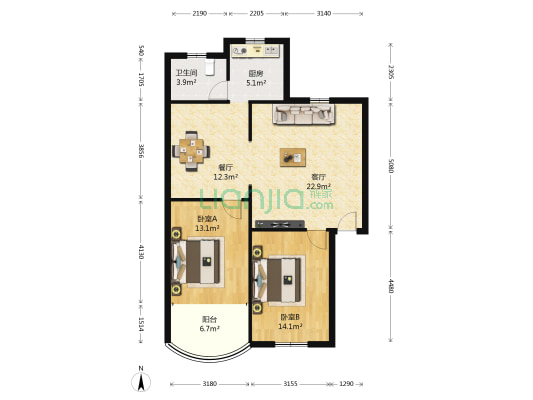 康乐园 2室2厅1卫 93平方