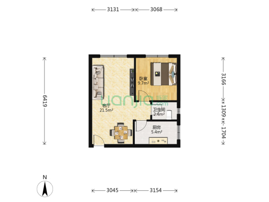 槐树苑二期宏苑 1室1厅1卫 48平方