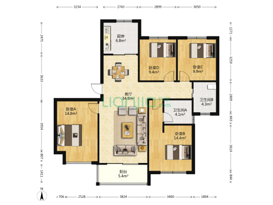 燕兴佳苑 4室1厅2卫 147平方