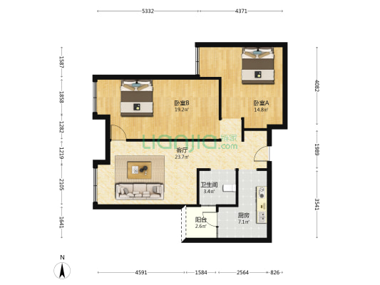 金祥广场 2室1厅1卫 91平方